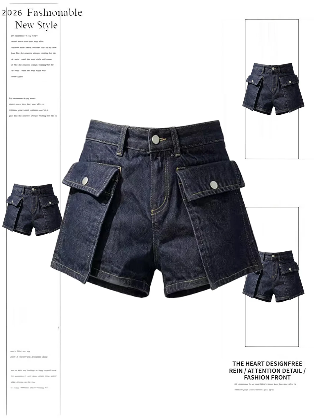 

Deep Blue High Waist Wide Leg Jeans Shorts Women's Summer New Korean Style Loose Workwear Pants Retro Washed Casual Jeans