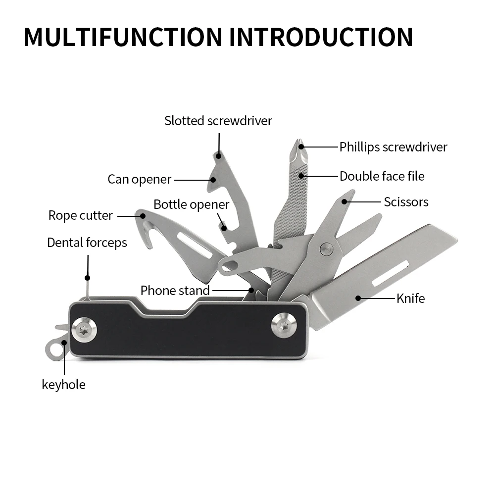 Tunafire Multifunctional Folding Knife Outdoor Portable Multitool Swiss Pocket Knife Scissors Box Cutter EDC Mini Knives for Men