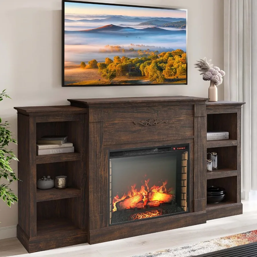 

Modern 70 Electric Fireplace Heater Mantel TV Stand Media Entertainment Center Designed for TVs up to 68 Featuring Energy-Effic