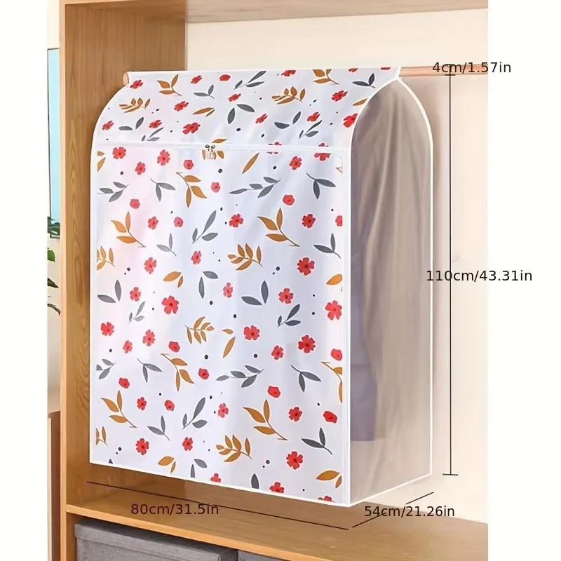 

Household Large Capacity Clothes Dustproof Cover Floral Pattern Plastic Clothing Cover Hanging Coat Suit Storage Bag Waterproof