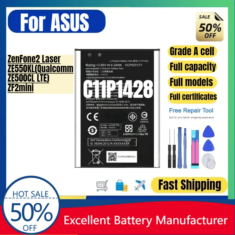Аккумулятор 0 Cycle C11P1428 для ASUS ZenFone 2 Laser ZE550KL ZE500KG, высококачественная сменная литий-ионная батарея