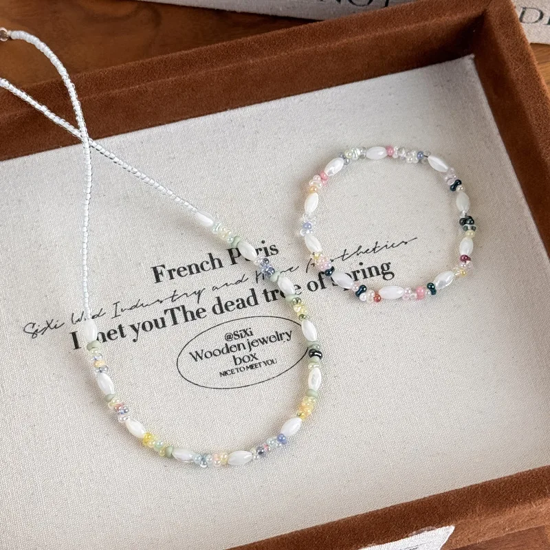 Colorful Beaded Oval Shell Choker Necklace Sweet Minimalist Beach Vacation Collarbone Jewelry