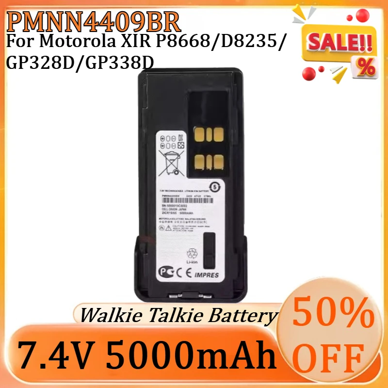 

New PMNN4409BR Type-c 7.4V 5000mAh Rechargeable Battery for Motorola XIR P8668/D8235/GP328D/GP338D Two Way Radios Battery