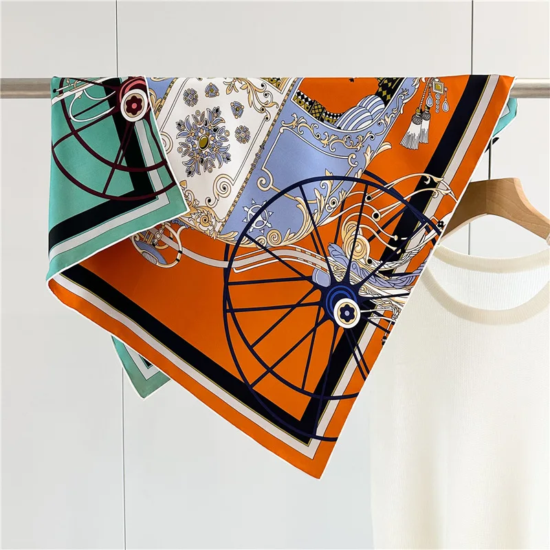 

16MM High Version Double Sided Silk Scarf Women Rolled Edges Shawl Bandanas Hair Neck Accessories Women Foulard 65cm