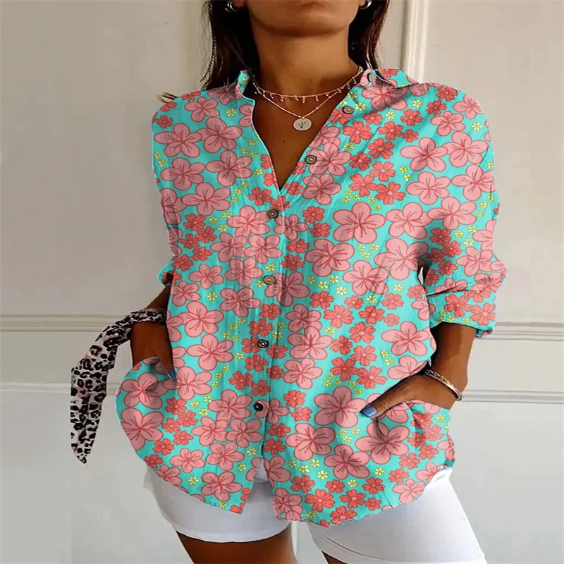 New style ladies long shirt summer European and American trendy shirt 3D printed floral pattern drop shoulder sleeve shirt