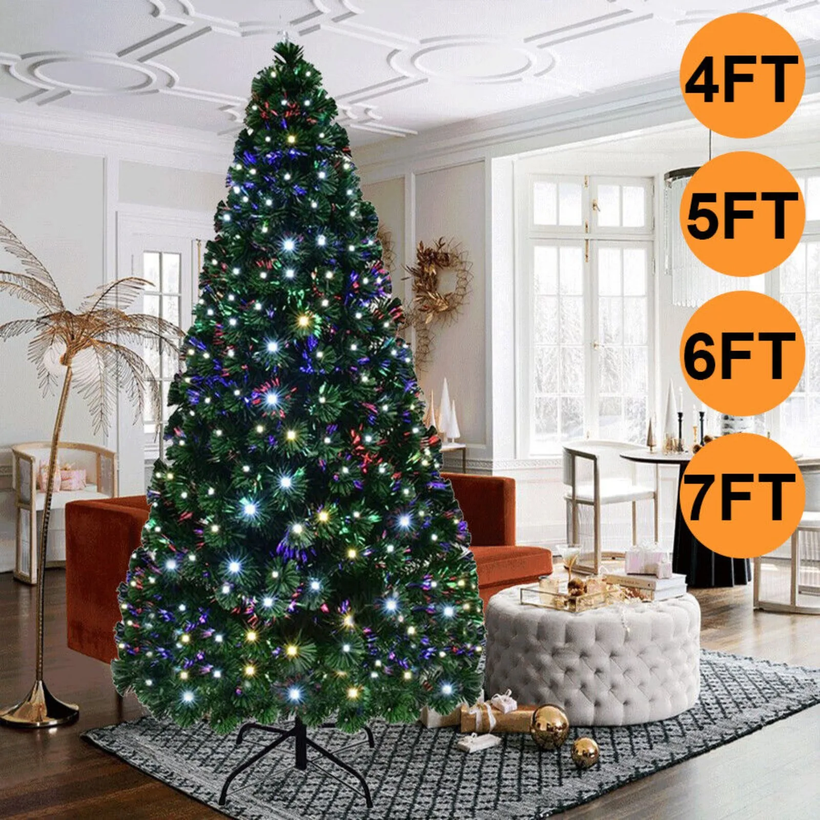 4-7FT Pre-Lit Artificial Christmas Tree Fiber Optic Multicolor LED Lights Stand United States