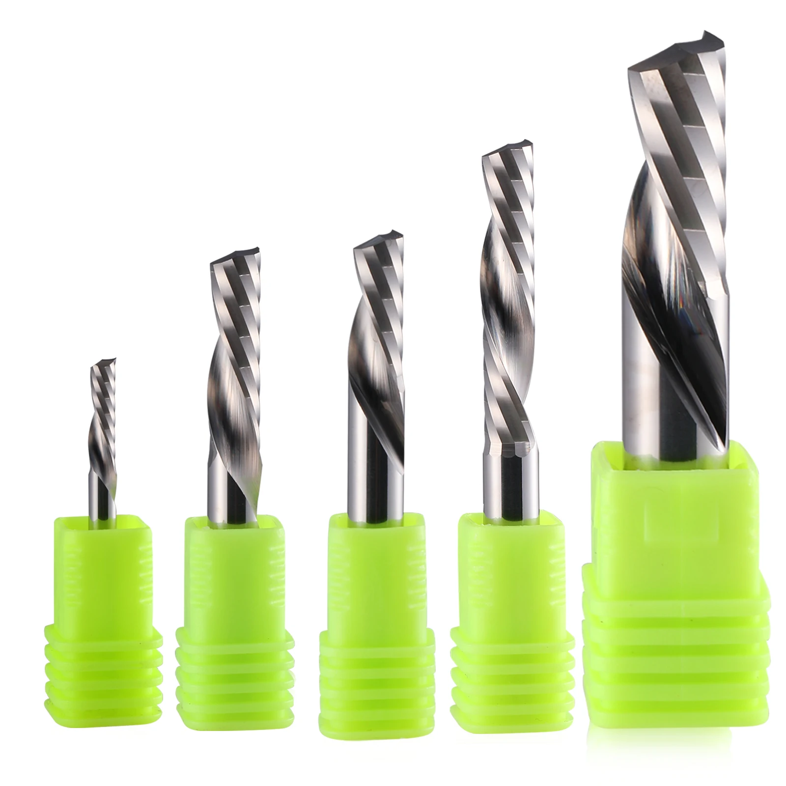 10pcs 3.175 4 5 6 8 10mm SHK one Flute Left Spiral  down cut end mill router bit  for Acrylic Plastic Plate Woodworking Milling