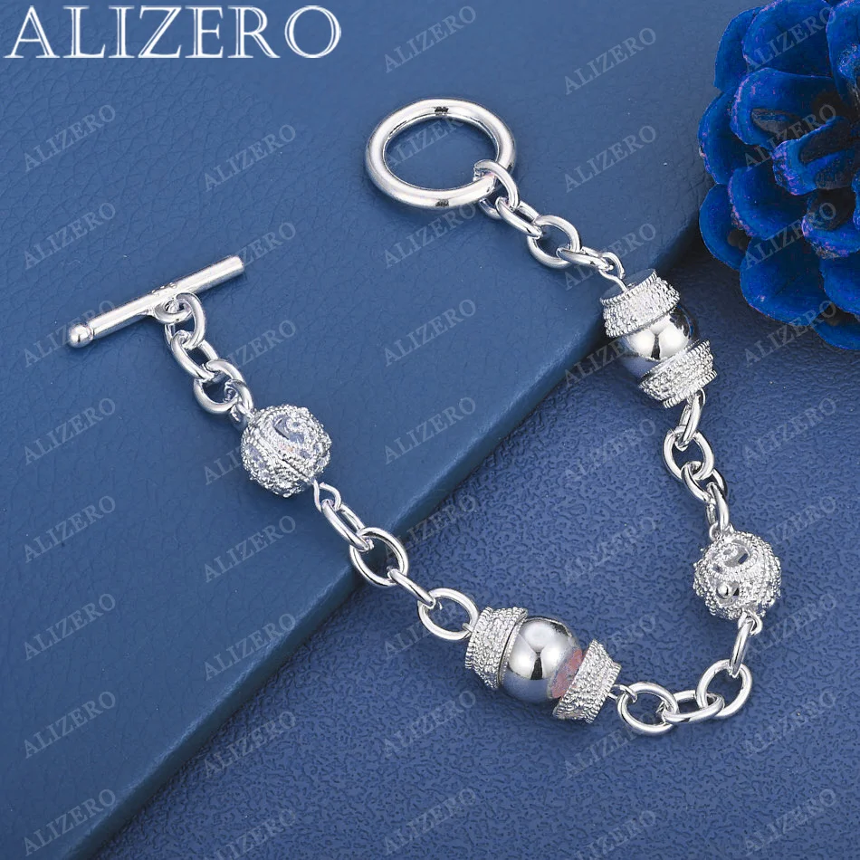 

ALIZERO 925 Sterling Silver OT Buckle Chain Hollow Bead Ball Bracelet Wedding Engagement Party Fashion Jewelry