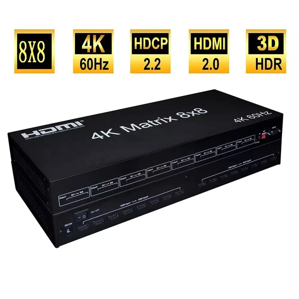 4K 8x8 HDMI Matrix 4K60Hz 3D HDR Multi Screen freely Switch Splitter Audio Video Converter 8 in 8 Out Display with RS232 EDID IR