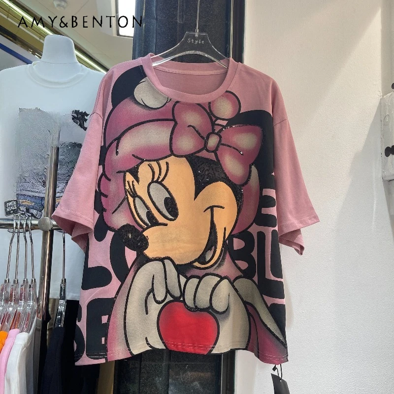 

Женская футболка 2026: Летний свободный крой, оверсайз, короткий рукав, стройнящий эффект, пуловер, базовая модель, милые футболки в стиле кавайи