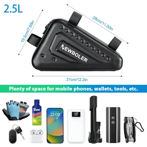 Imagen 2 del producto NEWBOLER impermeable EVA bolsa de tubo de ciclismo 2.5L MTB bicicleta de carretera bolsa triangular marco de ciclismo bolsa frontal herramientas de reparación