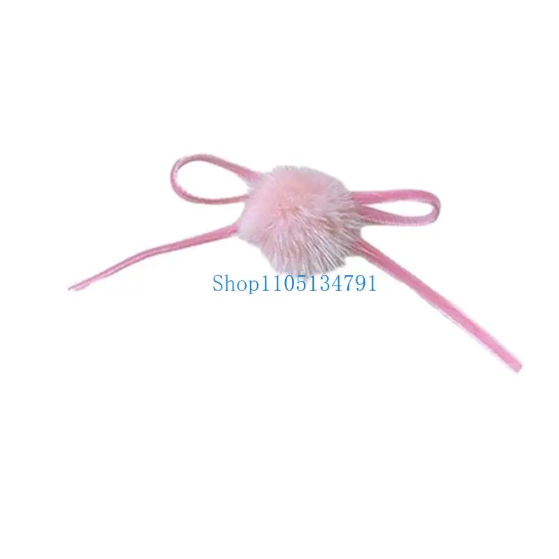 98km Sweet Girly Bow Hair Clip Bow Long Ribbon Y2K Pompoms Bow Bunches Accessories Sweet Balletcore