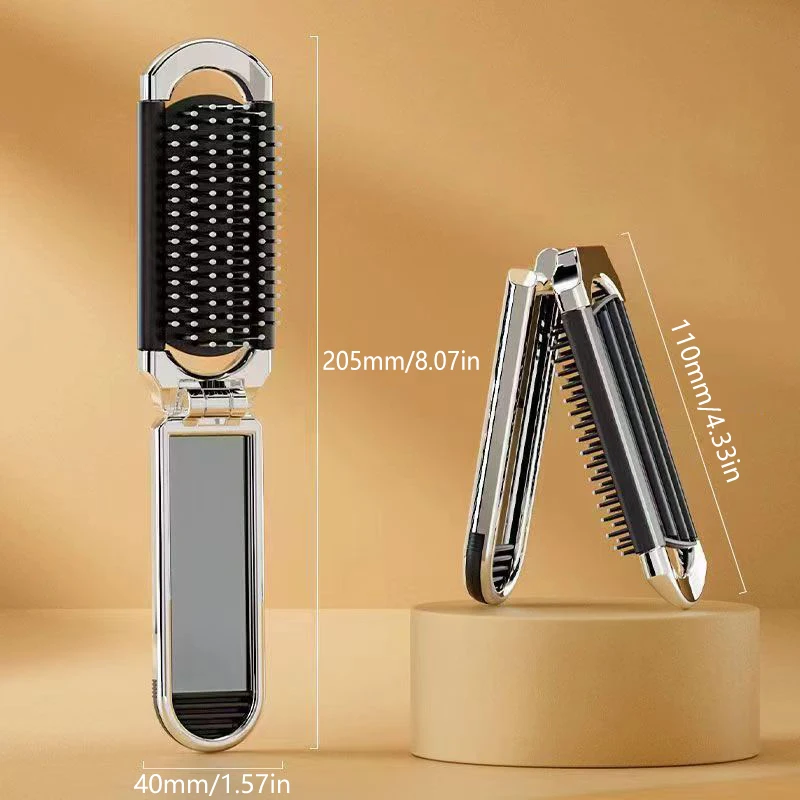 Mini peigne à cheveux de poche pliant avec miroir, brosse de Massage Portable pour Salon de voyage, outils de coiffure de maquillage en plein air