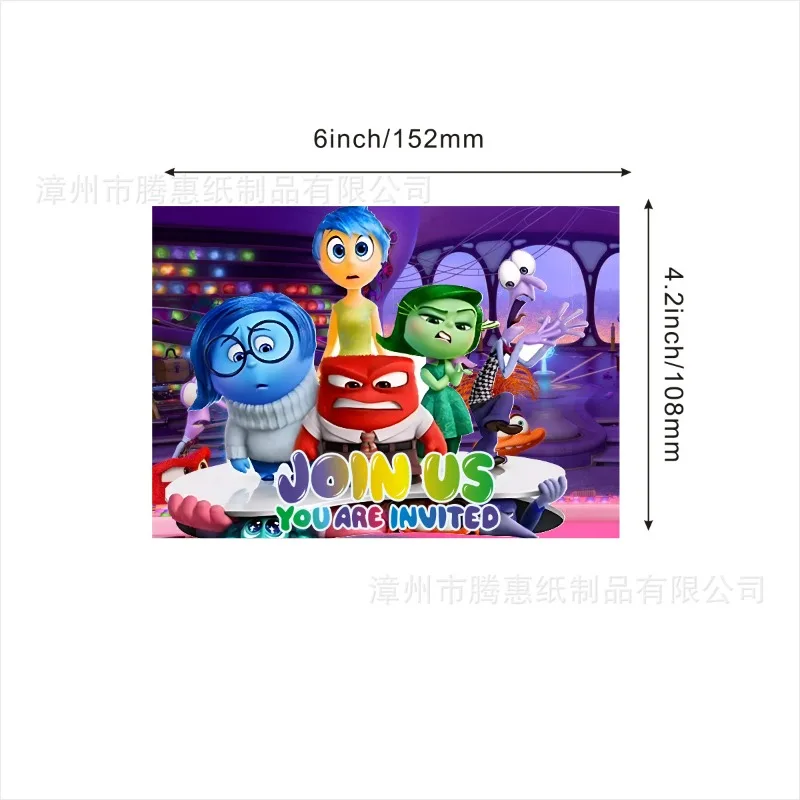 12 pezzi Disney Inside Out 2 biglietti d'invito per feste di compleanno figure di cartoni animati Joy Anger forniture per feste di compleanno biglietti di auguri carini