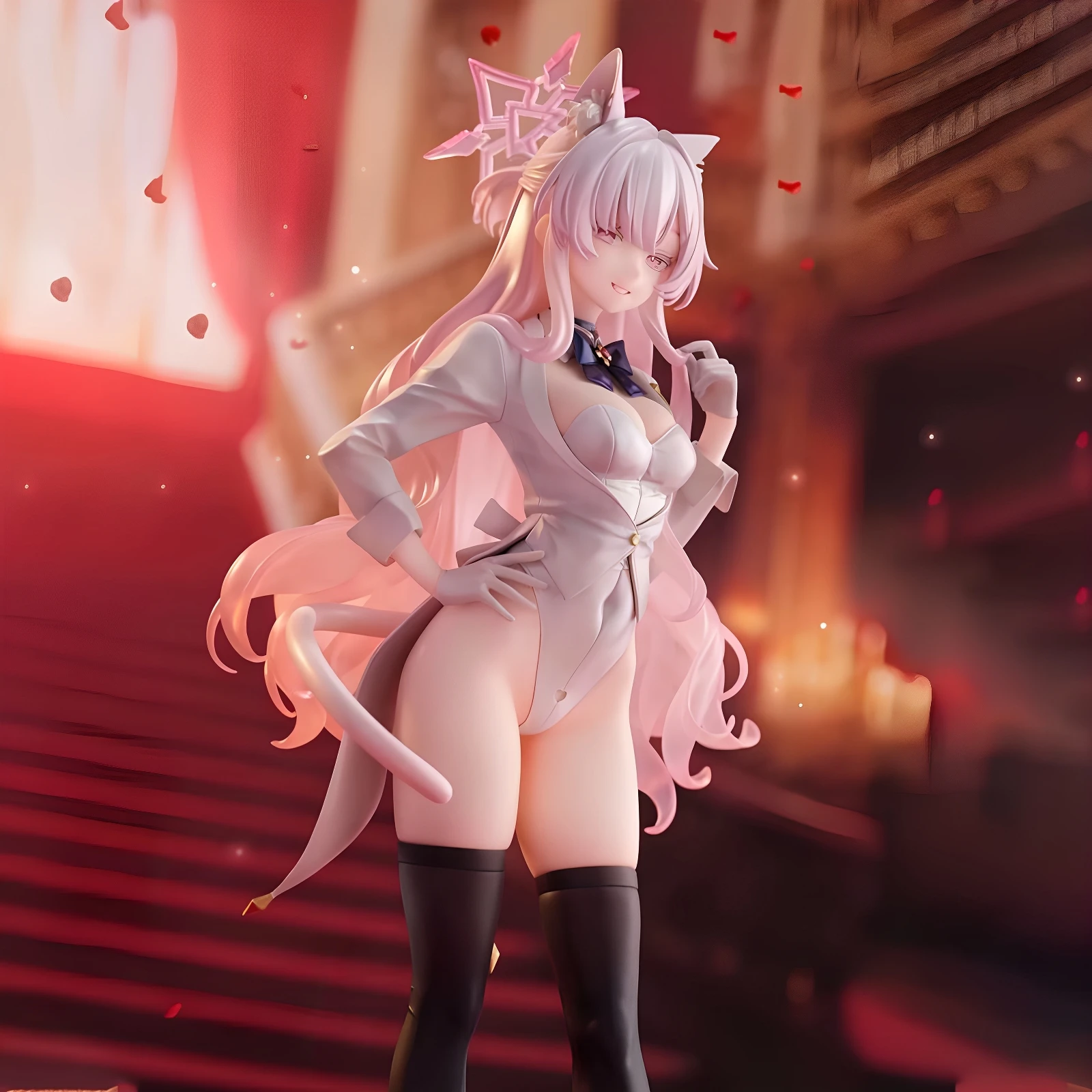 Calidad importada, archivo azul, oreja de gato, figura de cristal transparente, postura de pie, juego bidimensional, adorno de chasis de chica hermosa