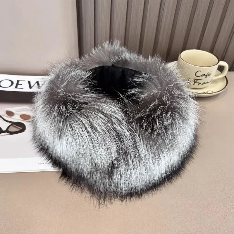 Natural fox fur scarf female winter  thickened warm fashion simple suction buckle silver fox fur collar collar