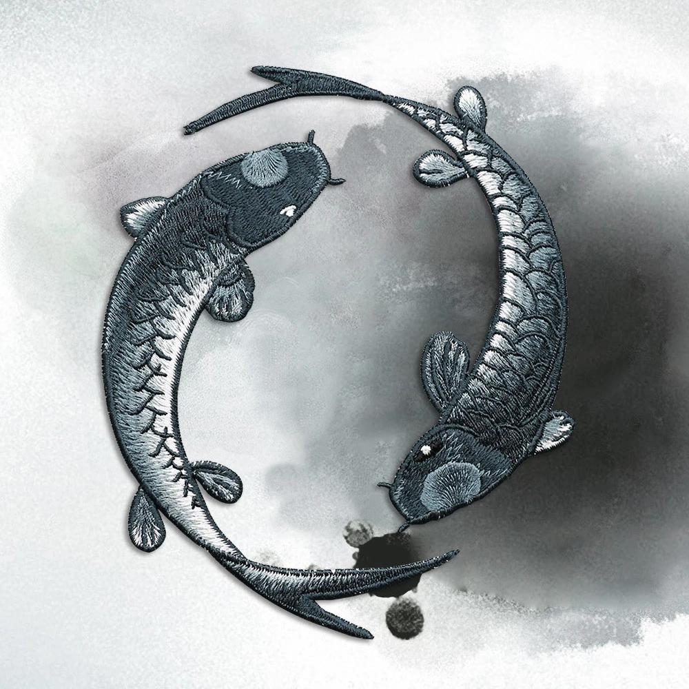 

1 Piece 8*13 cm Ink Goldfish Embroidery Patch Applique Sew on Animal Patch for Garment Bag DIY Decoration Glue-free