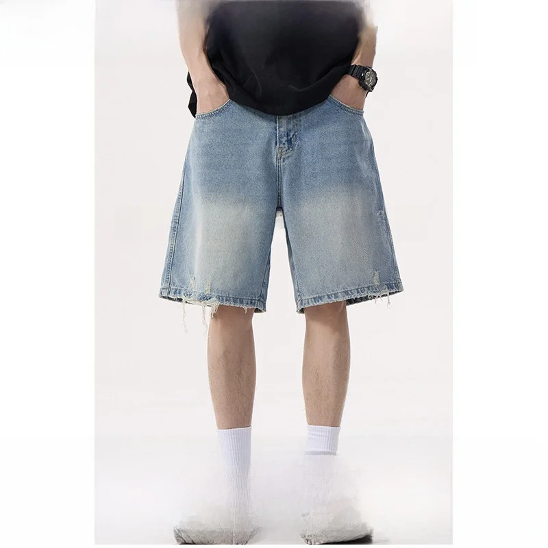 

Ретро-джинсы американского стиля для мужчин, свободные, летние, прямые, повседневные, модные, укороченные брюки, молодежные, для ежедневной носки