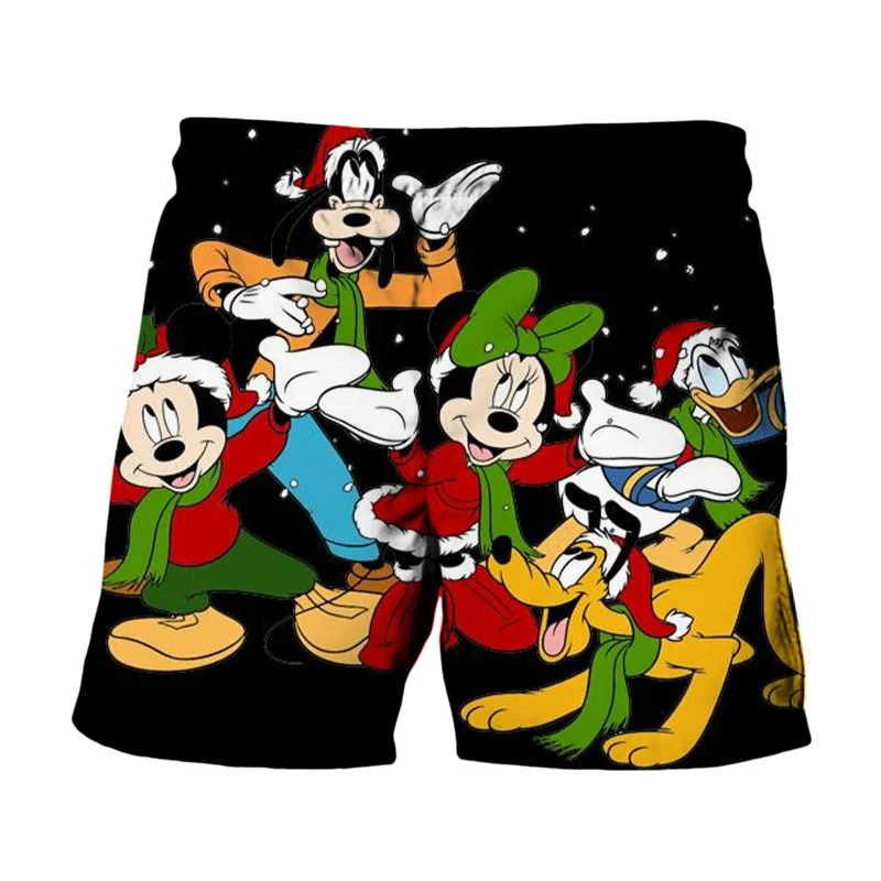 Carnival Christmas New Disney Brand Stitch And Mickey Minnie Anime Print Summer Men's Fashion Beach Party Casual Shorts Y2K