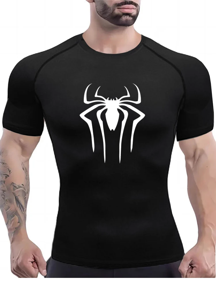 

Spider Compression Shirts for Men Gym Workout Running Tshirt Summer Athletic Quick Dry Tees Tops Short Sleeve Rash Guard