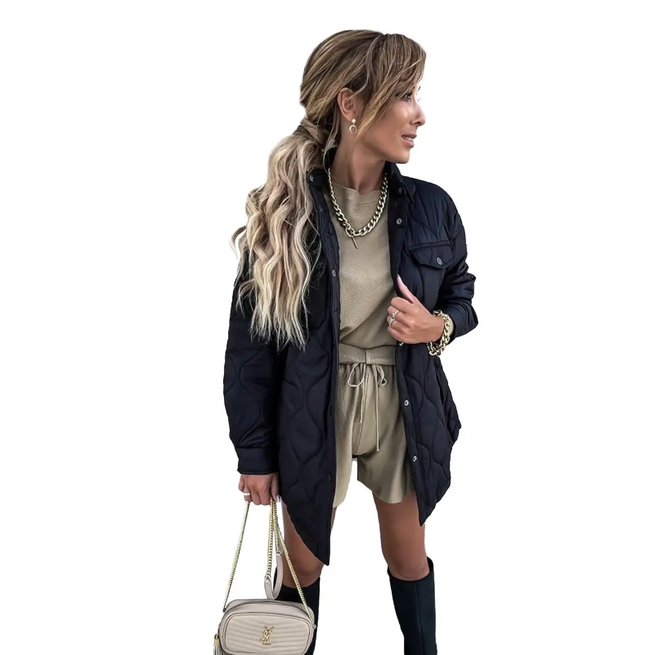 Plaid revers simple coton Jaet Long Sve régulier Sve Sle hiver chaud flanelle coton manteau femme Faion
