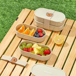 WORTHBUY Plastic Lunch Box Double Layer Food Storage Container Camping Picnic Portable Sealed Fruit Salad Bento Box Microwave
