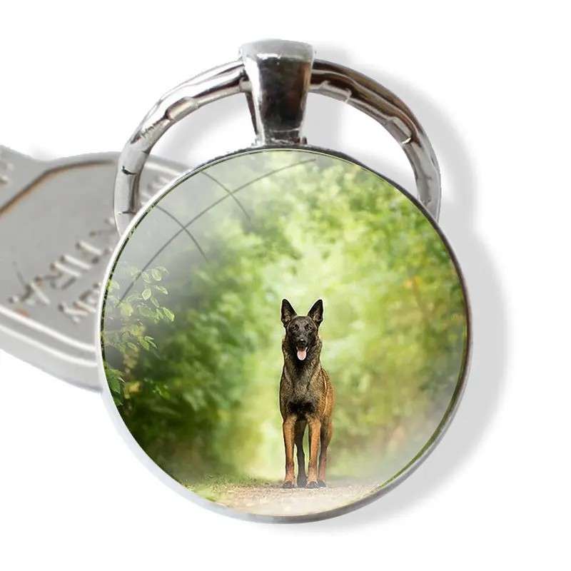 Belgian Malinois Keychain Handmade Glass Cabochon Key Ring Holder Pendant Key Chains