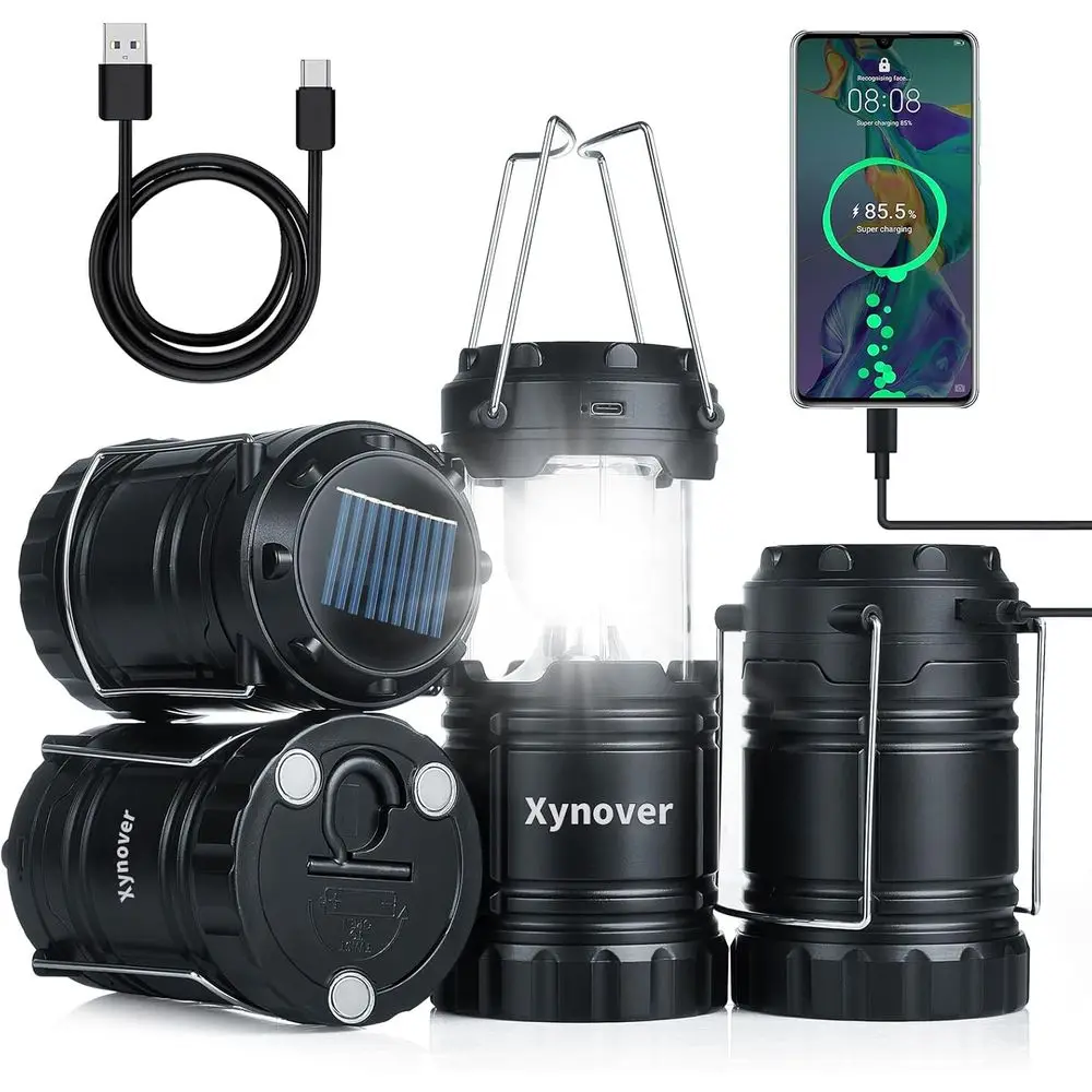 

Rechargeable LED Lights 4-Pack, Magnetic Base & Collapsible Hanging Hook, Battery Powered for Power Outages, Hiking, Campsites,
