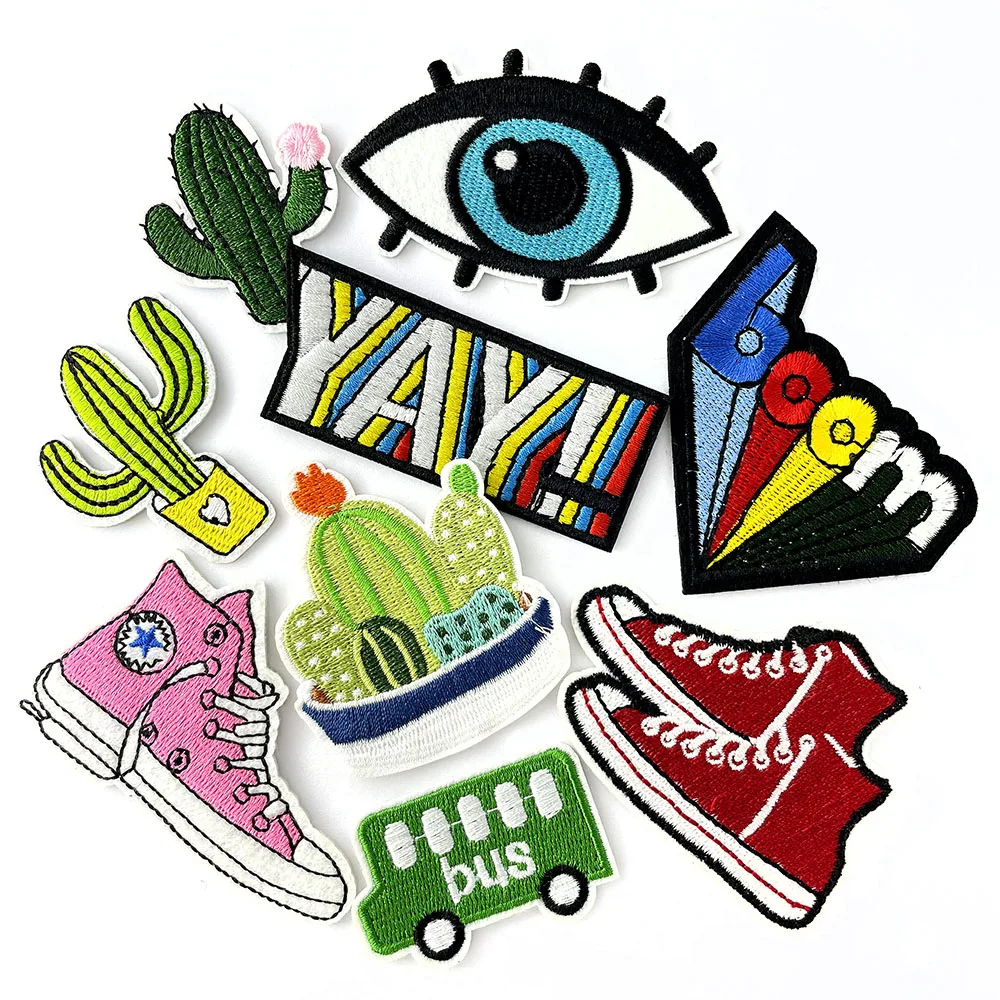 

9Pcs/Lot Cactus Mushroom Iron on Patches Cloth Embroidered Applique Sewing Clothes Apparel Accessories Patch