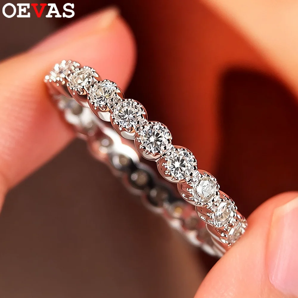 

OEVAS 2MM Full Moissanite Eternity Row Ring For Women 100% S925 Silver Plated 18K Gold Lab Diamond Wedding Band Jewelry Gift