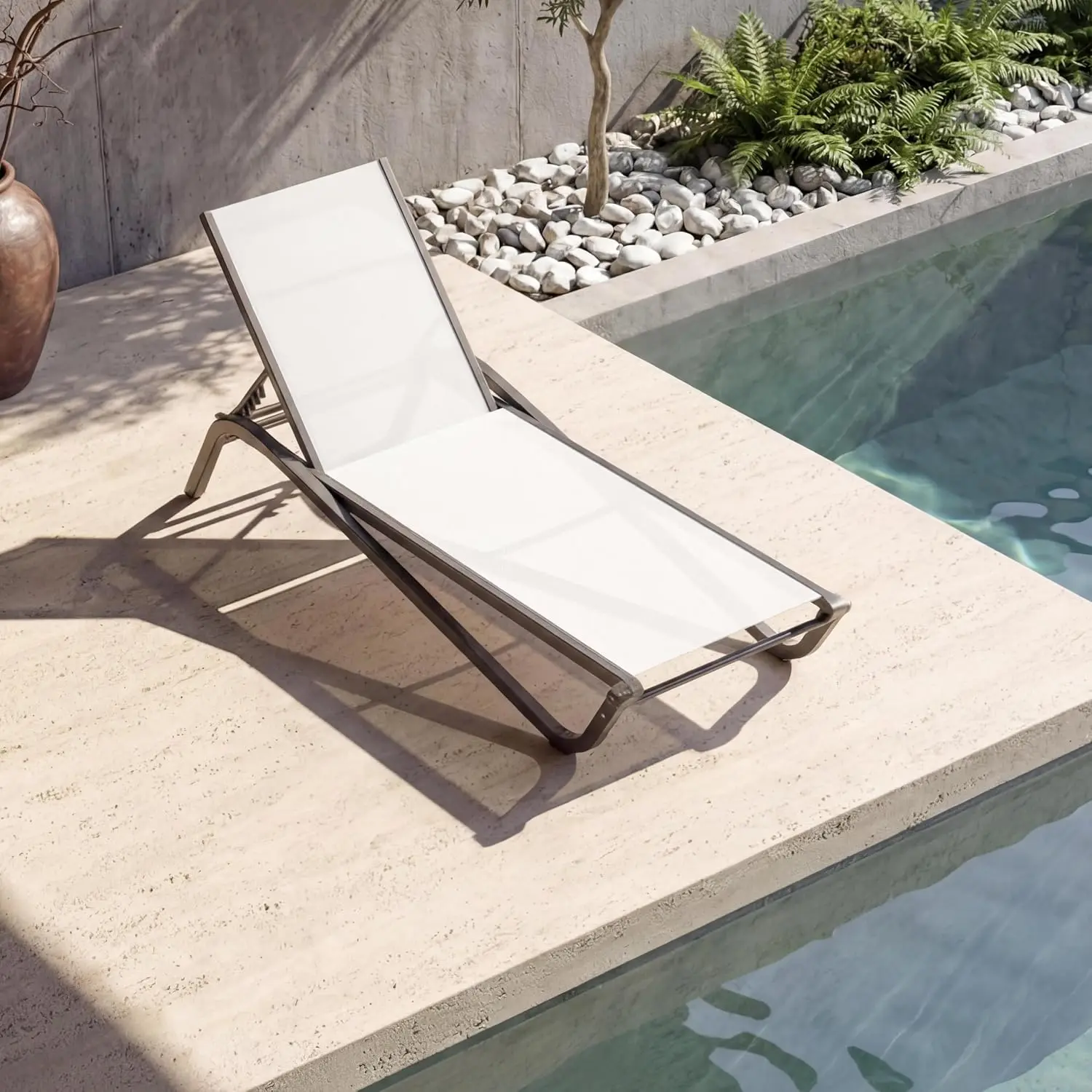 Aluminum Outdoor Lounge Chair 5-Position Adjustable Backrest Textilene Fabric Poolside Beach Deck Backyard White, Customized