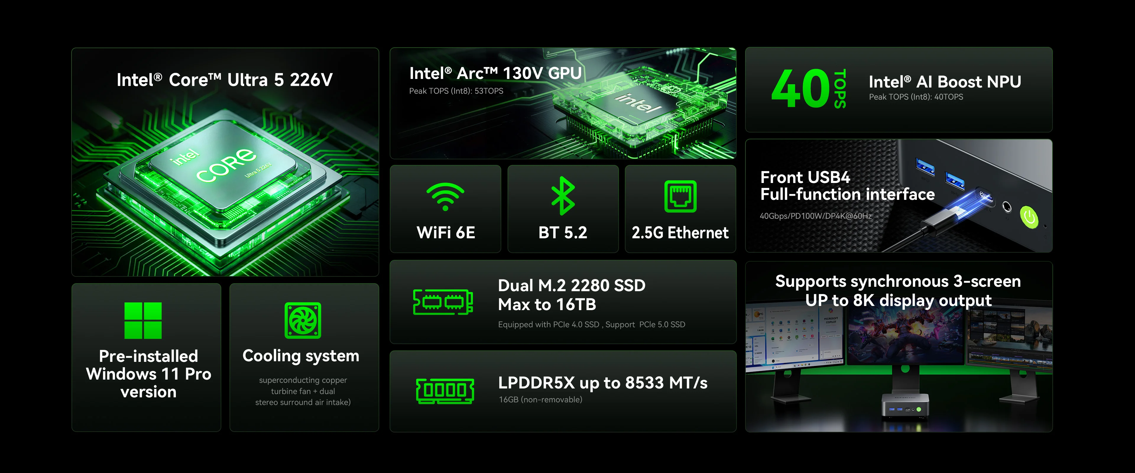 GMKtec K17 Plus Intel Core Ultra 5 226V/258V MINI PC Win11 Pro LPDDR5 M.2 NVMe SSD WIFI6E BT5.2 2.5G MINI PC Gamer Computer