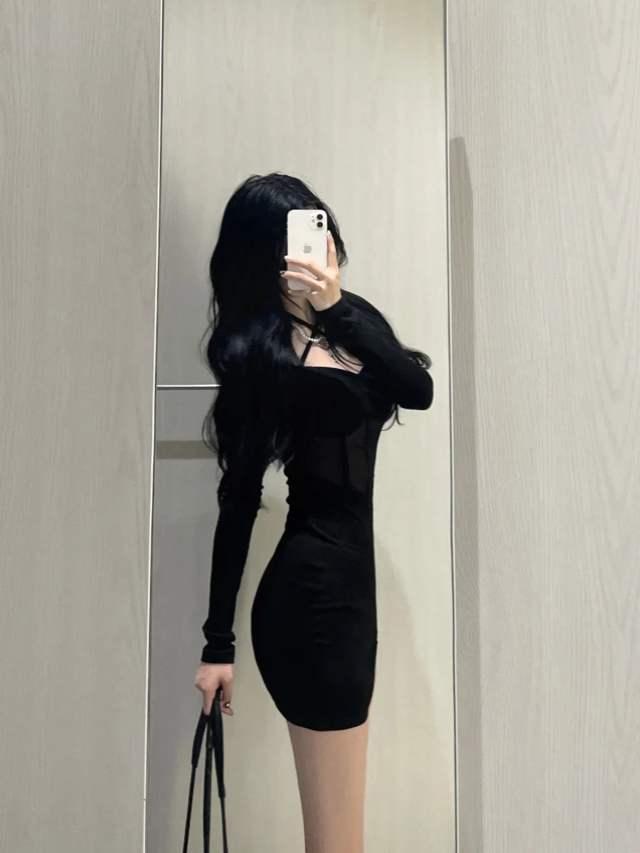 

Sexy Bla Dr Women's Slim Fit Ne Hanging Spring Autumn High Waist Bum Covering ort Skirt Hot Girl Inner Wear
