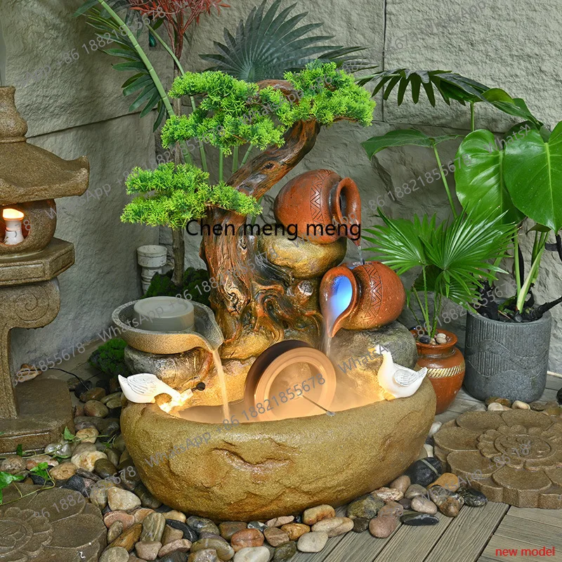 h178Water wheel and flowing water ornament cycle, tea room store living room office desktop landscape opening decoration