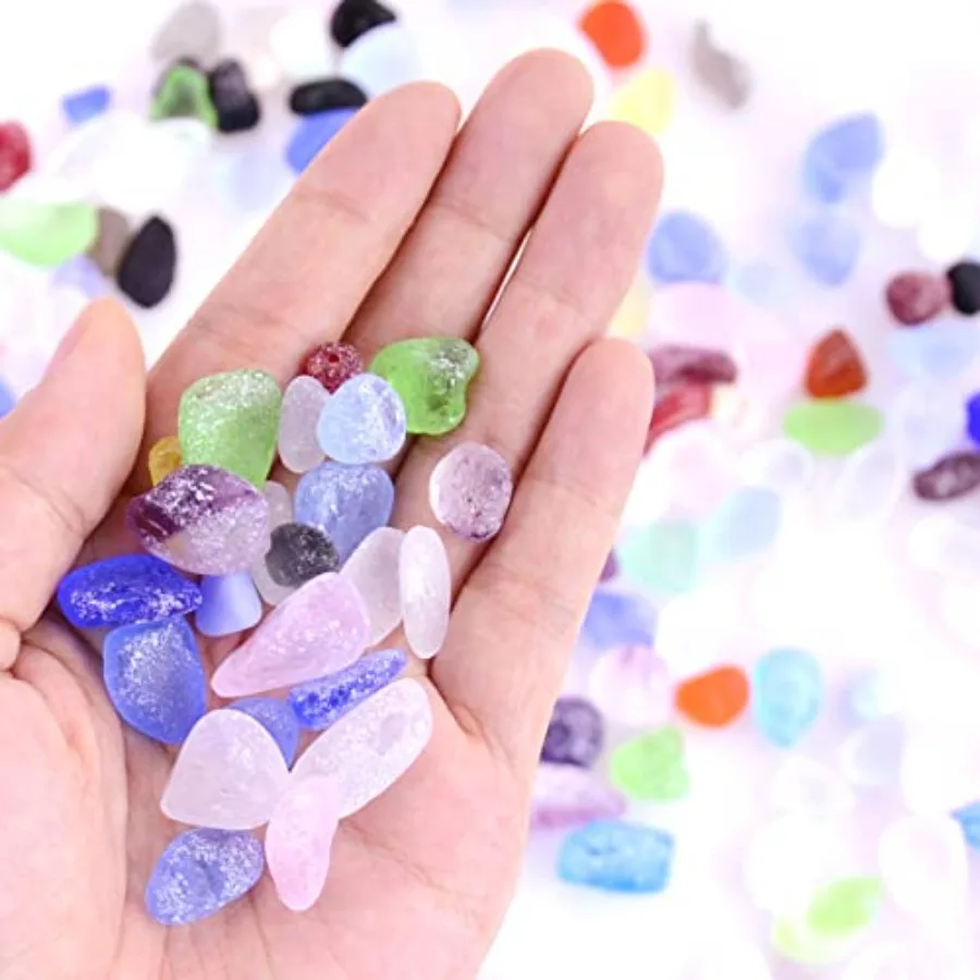 

KINGOU Sea Glass Rocks 15.5 Oues Frosted Candy Stones Vase Filler Mixed Color Glass Pebbles/Beads for Beach Wedding Décor/Craft