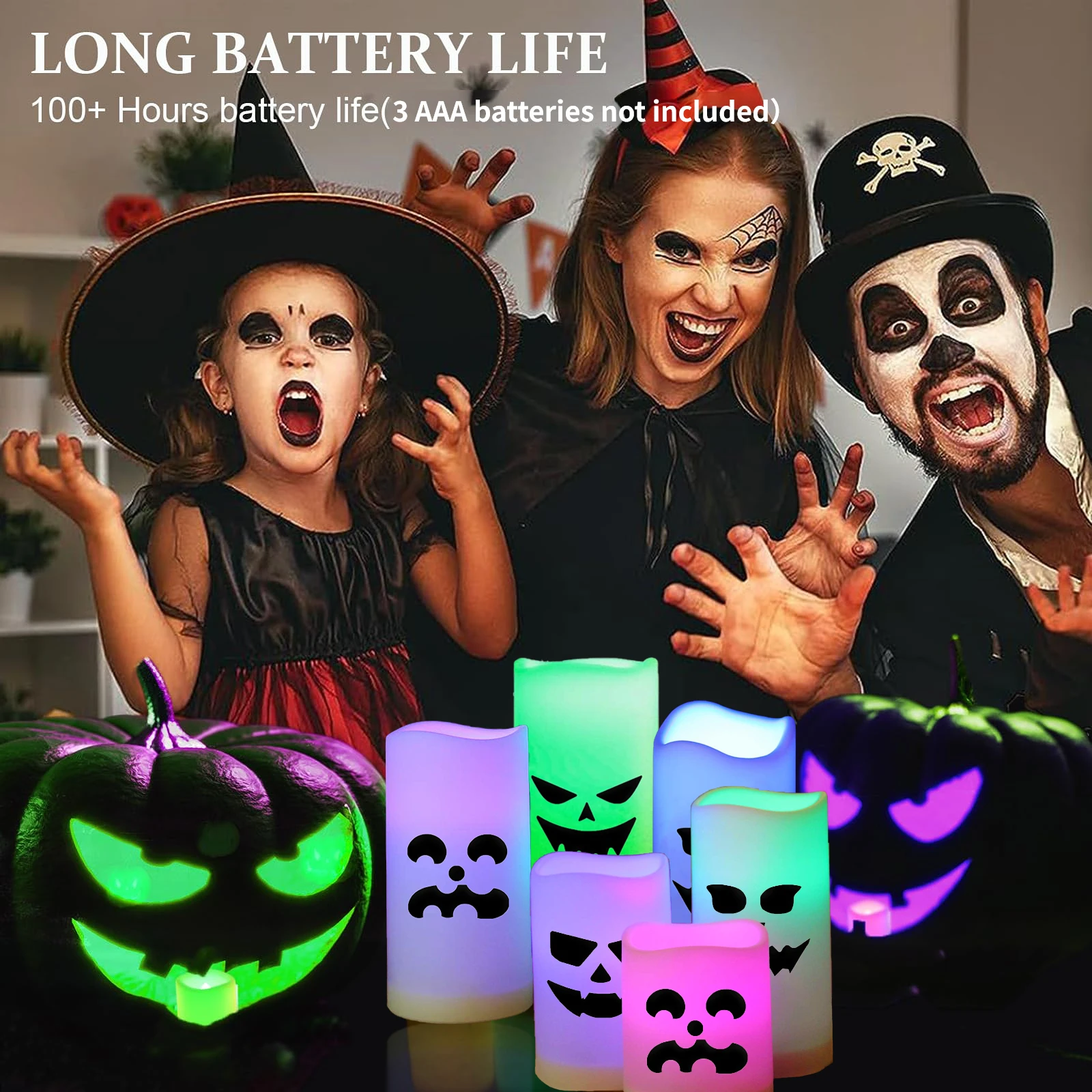 3-24pcs Halloween Flameless Votive Candles Color Changing Led Pumpkin Candle Light Remote Flickering Flameless Candles 7.5cm Dia