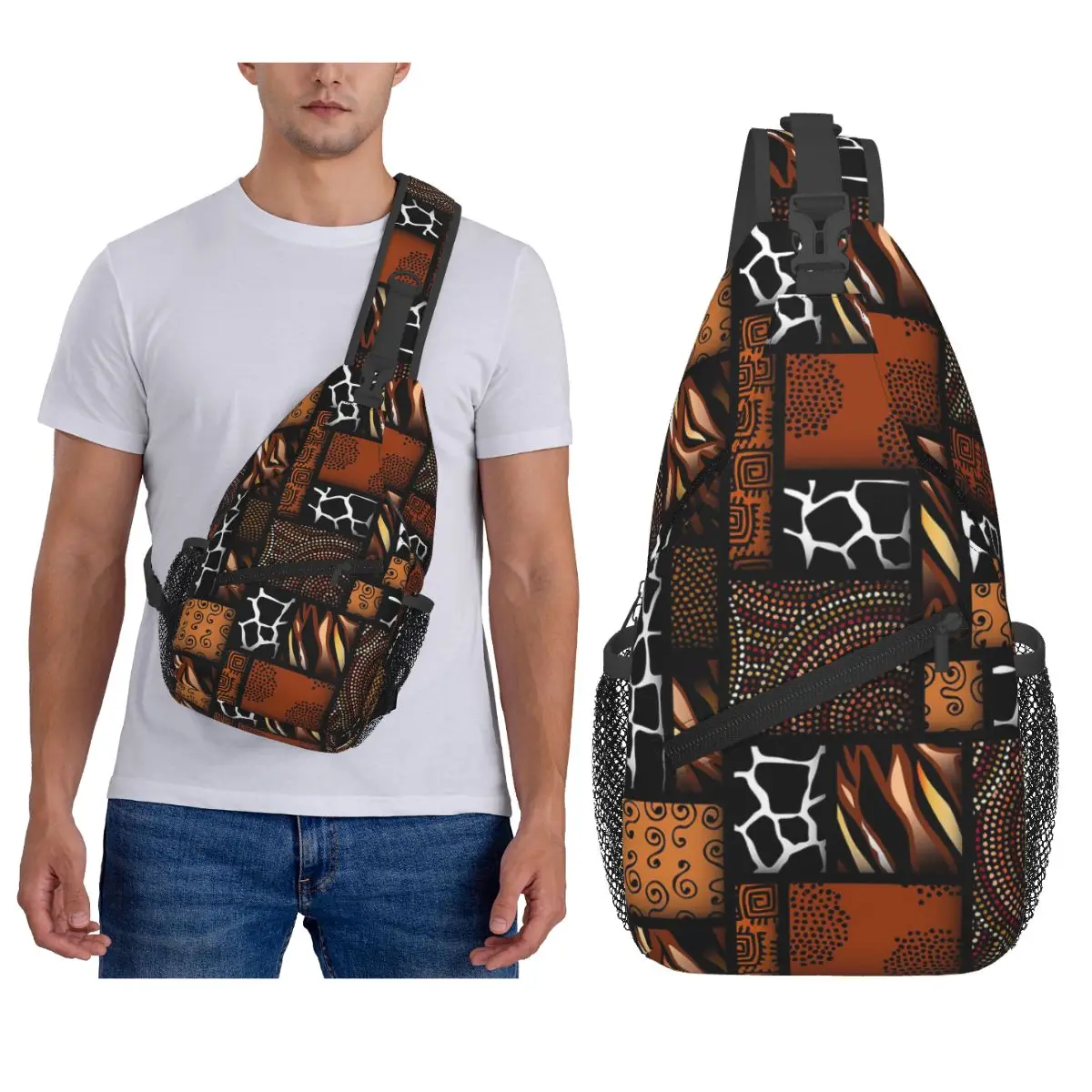 

Bogolan Mudcloth African Pattern Africa Ethnic Tribal Art Chest Bag Men Sling Crossbody Backpack Chest Bag Daypack Shoulder Bag