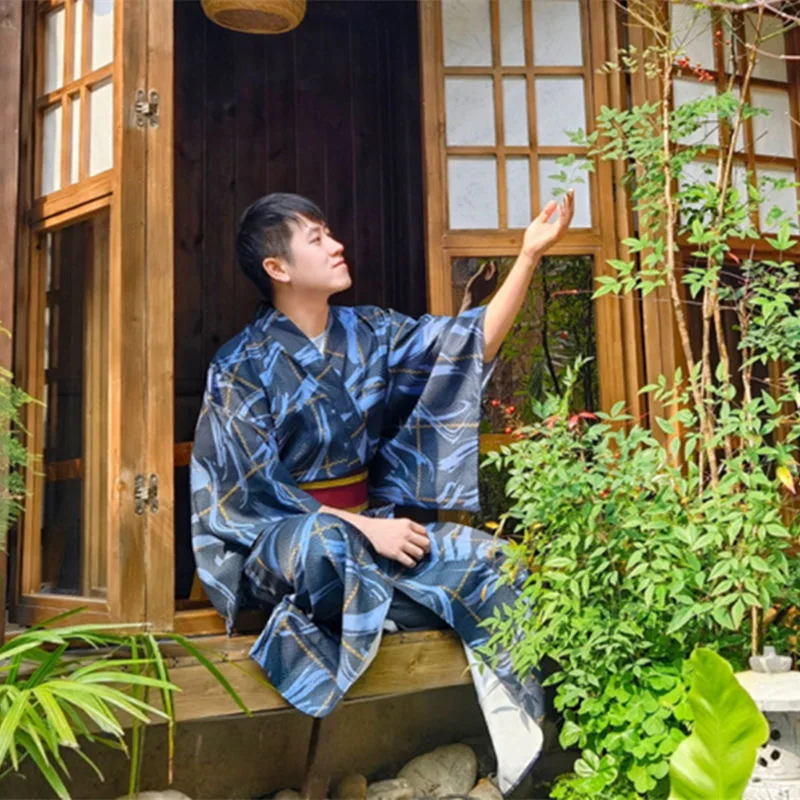 Men Japanese Traditional Style Kimono Haori Pajamas Yukata Retro Samurai Style Cardigan Bathrobe Kimono cosplay Costumes