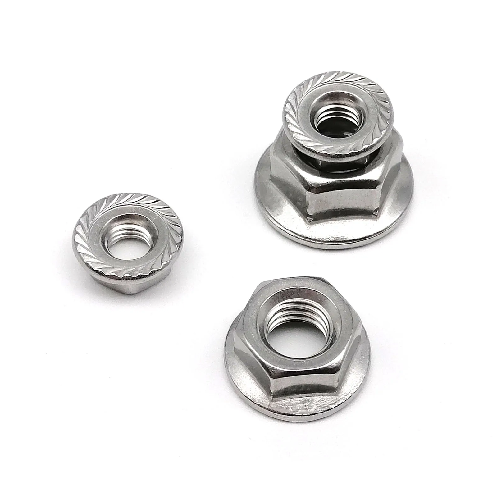 Left Hand Thread M4 M5 M6 M8 M10 M12 DIN6923 304 A2 Stainless Steel Reverse Rotate Hexagon Hex Serrated Lock Spinlock Flange Nut