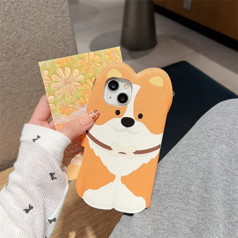 جراب هاتف لطيف قابل للطي للكلب العظمي ، جراب ضد العيوب لهاتف أيفون 13 و 14 و 15 و 16 Pro Max