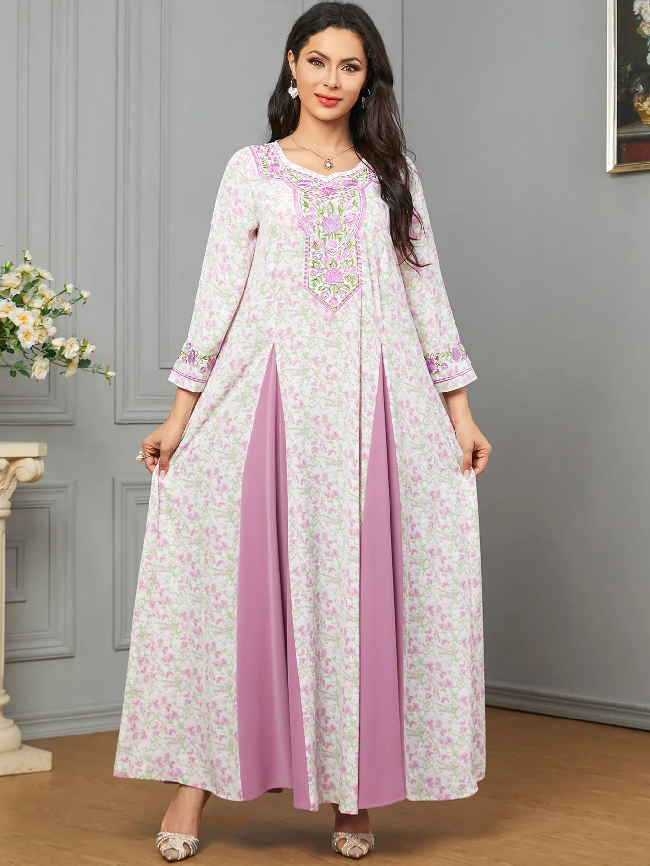 Eid Muslim Print Abaya for Women Party Dresses Embroidery Jalabiya Ramadan Arab Long Robe Morocco Abayas Dubai Kaftan Vestidos