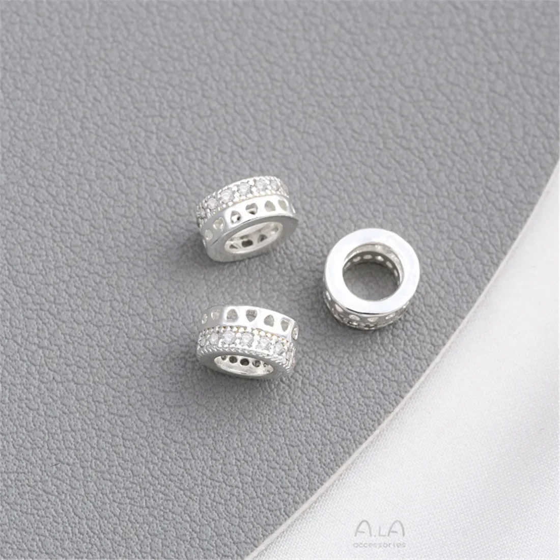 Silver Micro-inlaid Zircon Barrel Beads, Big Hole Wheel Beads, Separated by Beads, Passepartout Handmade, DIY Beaded Accessories