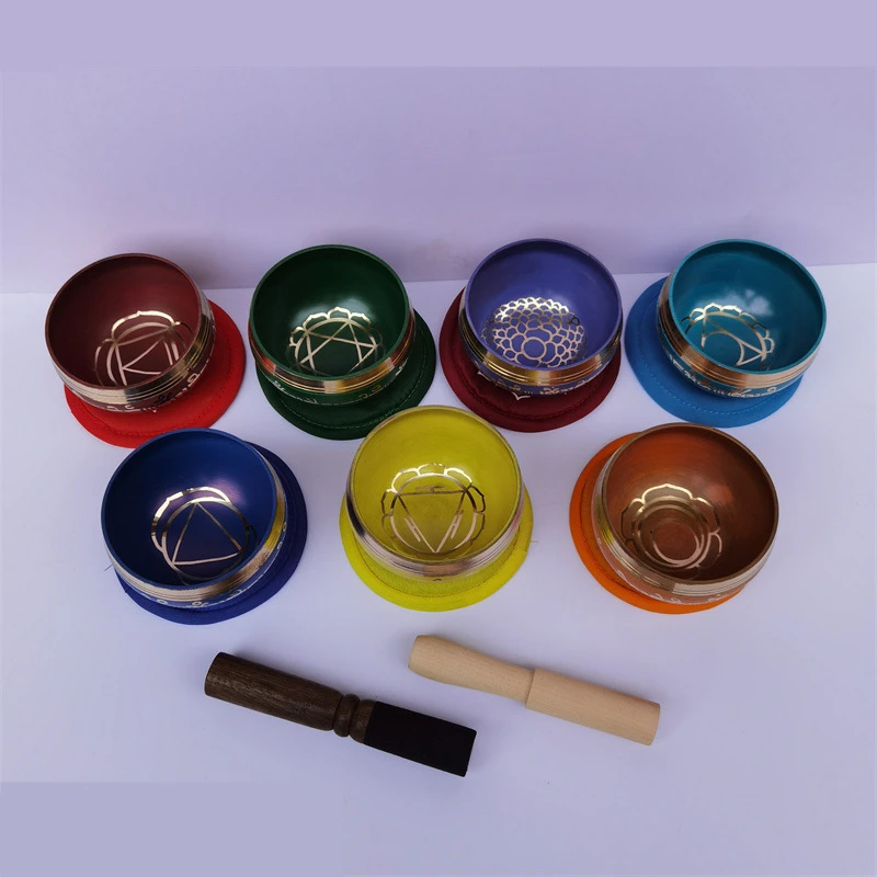 Buddha Sound Bowl with Wooden Stick, 7 Chakra, Yoga Meditation, Music Therapy, Singing Bowl, Buddhist Home Decoration, 7Pcs Set