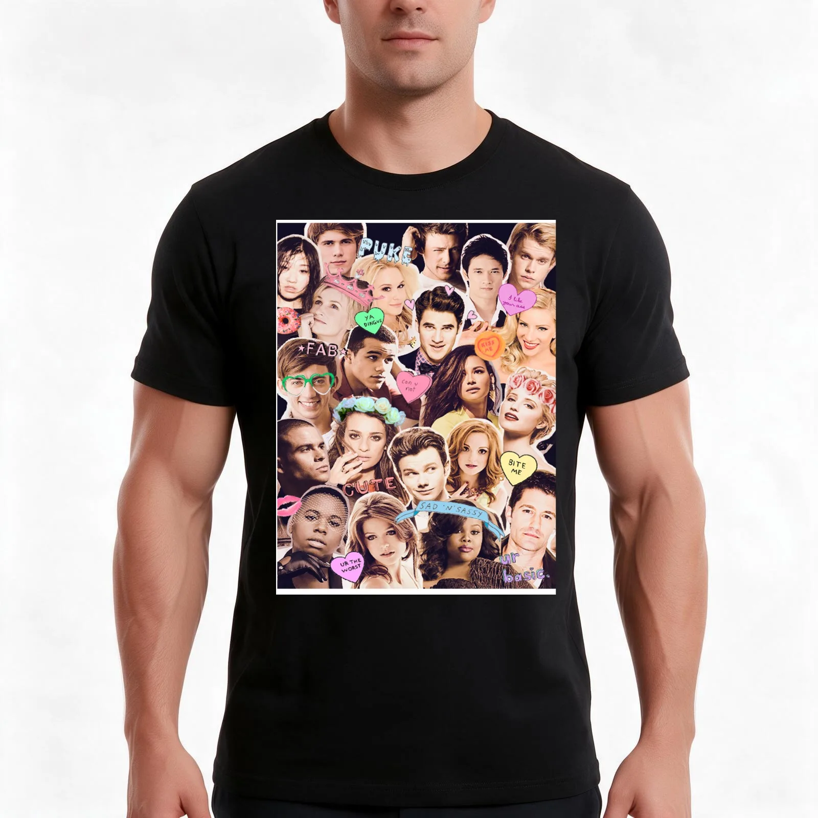 glee cast collage T-Shirt, Summer Casual Cotton Tee, Oversized Streetwear Tops, Vintage Graphic Print, Loose Fit Short Sleeve