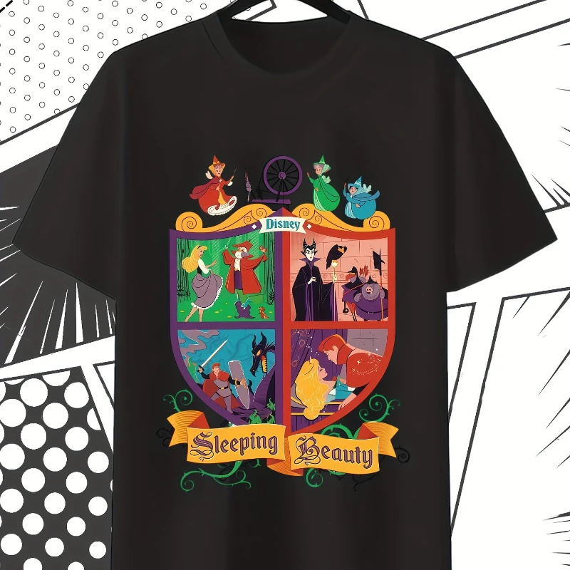 

Футболка с рисунком «Спящая красавица» Disney, хлопковая повседневная футболка с короткими рукавами и круглым вырезом, удобный крой, мужской и женский комфортный топ