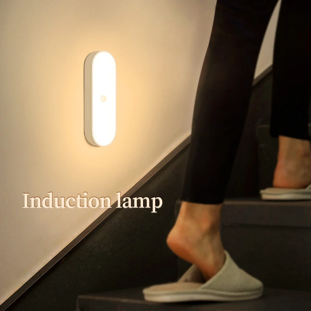 Smart Motion Sensor Night Light USB Rechargeable Under Cabinet Lights for Kitchen Wardrobe Staircase Bedroom Decor Lamps