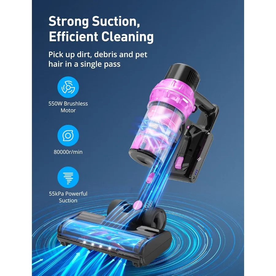 مكنسة كهربائية لاسلكية 550 وات 55 كيلو باسكال مكنسة كهربائية لاسلكية قائمة بذاتها مع وقت تشغيل 30 دقيقة لسجادة شعر الحيوانات الأليفة الصلبة Fl #6