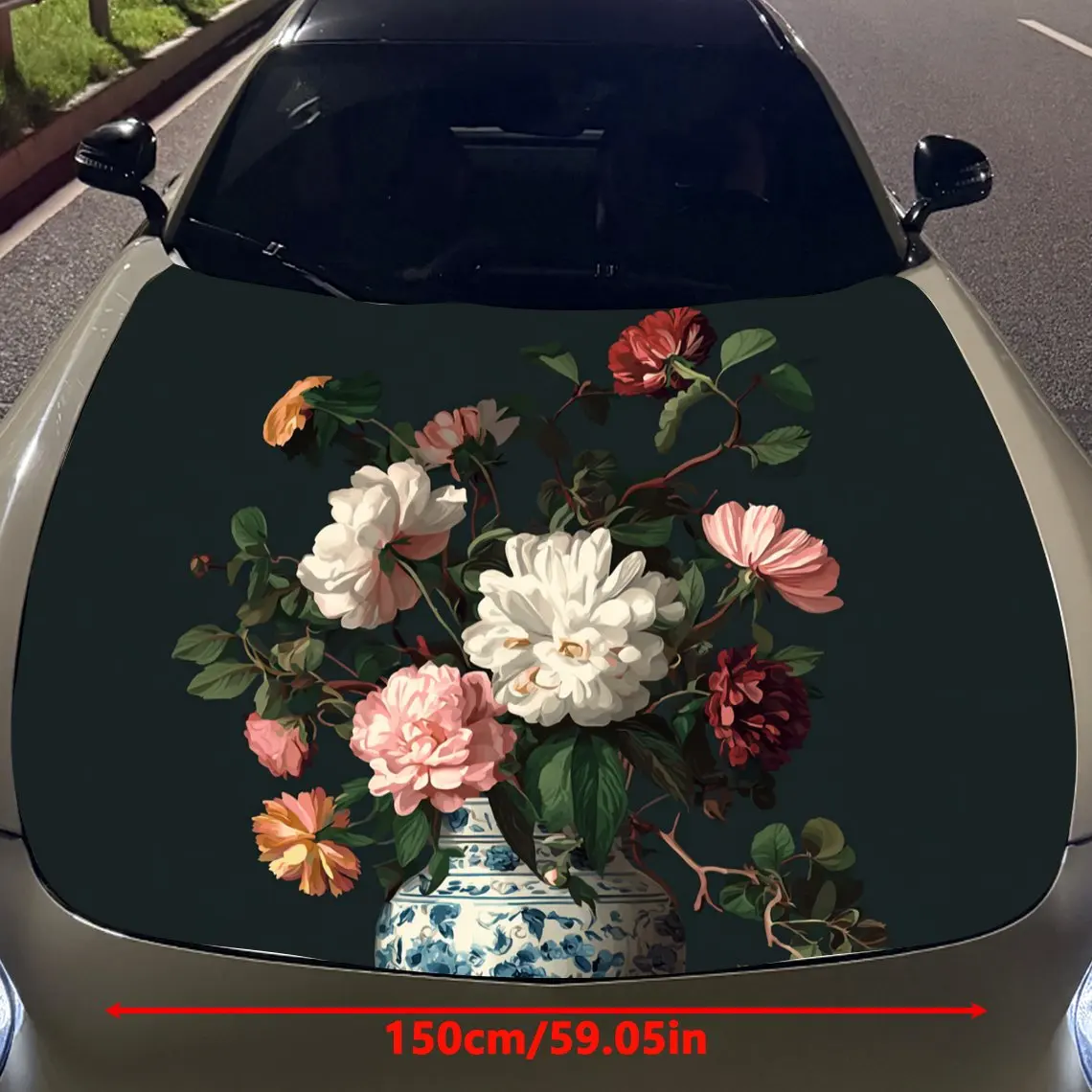 Car Decals Assorted Flowers in a Vase Car Hood Sticker, Waterproof Self - Adhesive Vinyl Graphics Decals, Decorative Protective