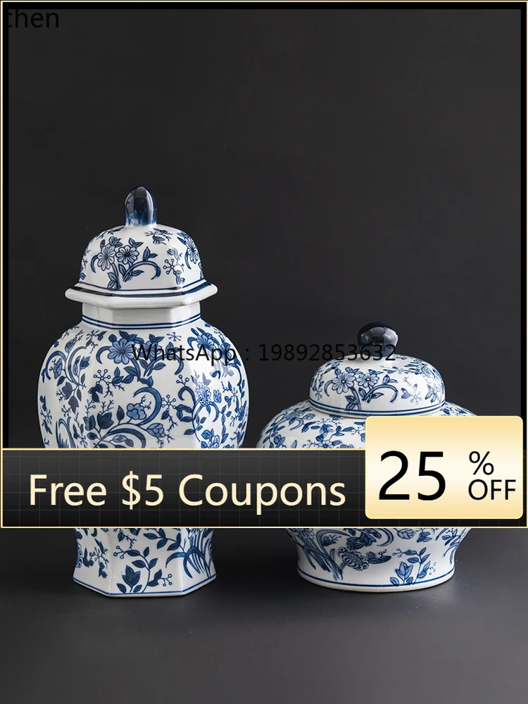 

Blue and White Porcelain Vase Underglaze Hand-painted Ornament Living Room Curio Cabinet Decoration