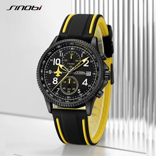 Imagen 2 del producto Nuevo SINOBI, diseño creativo, cronógrafo de avión, relojes para hombre, calendario Original de Ginebra, relojes de pulsera de cuarzo para hombre, reloj deportivo superior